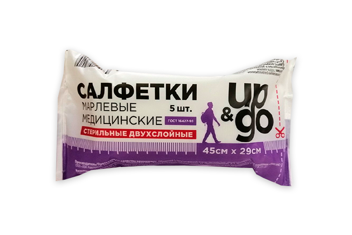 Салфетки UP&GO 2-х сл марл стер 45x29см 5шт