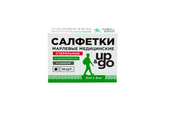 Салфетки UP&GO марл стер 8сл 5х5см 10шт