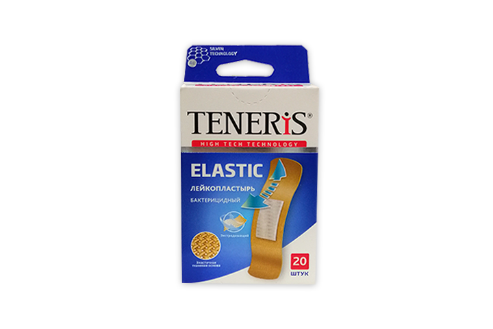 Пластырь Teneris Elastic бактер с ионами серебра ткан 20шт