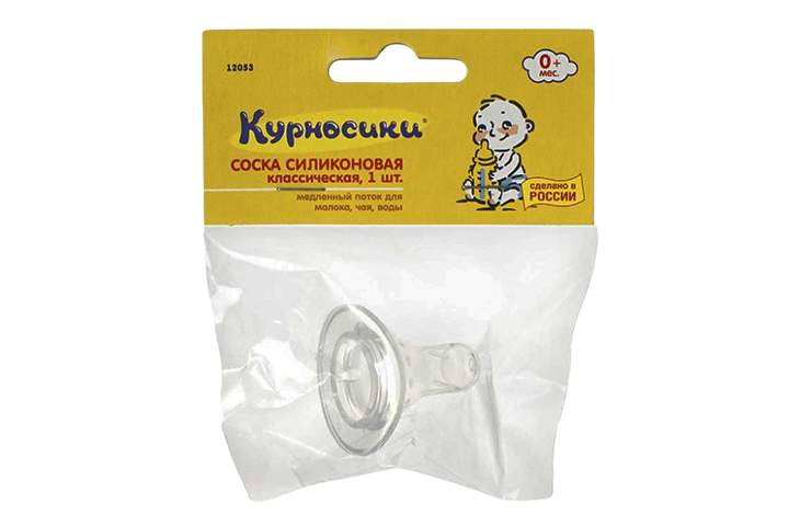 Соска силикон классич медл/поток 1шт 0+ 12053 Курносики