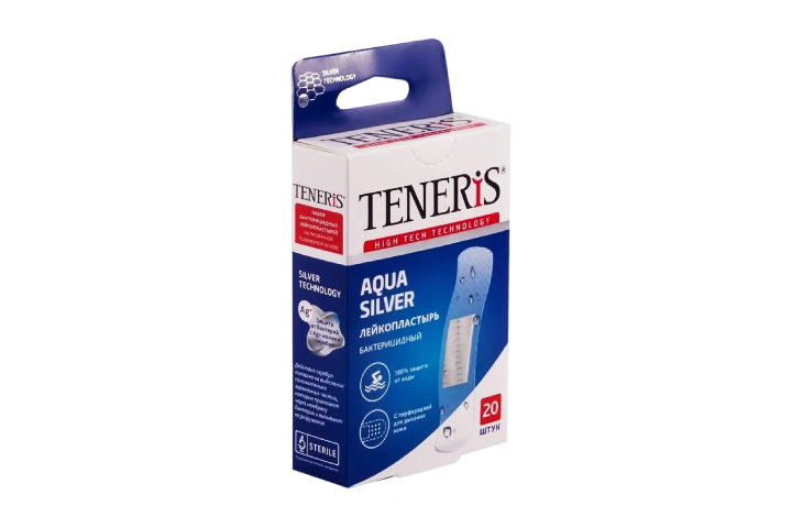 Teneris Aqua Silver Лейкопластырь бактер с ионами серебра полимер 20шт