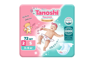 Tanoshi Подгузники д/дет р.S/3-6кг 72шт