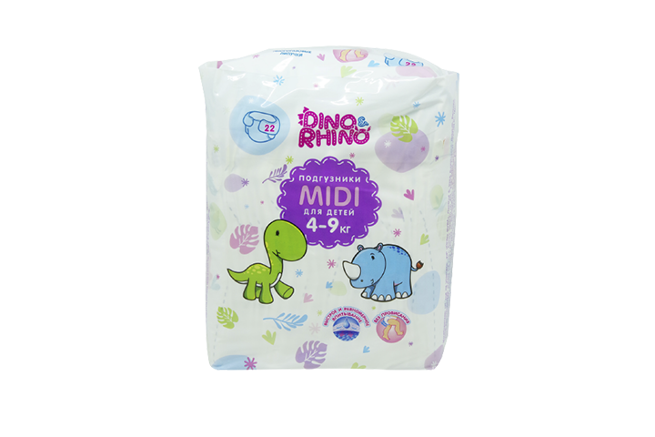 Dino&Rhino Подгузники Миди д/дет 4-9кг 22шт