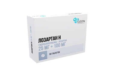 Лозартан-Н 25мг+100мг табл п/пл/о №90