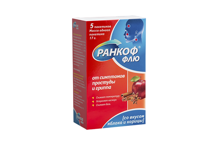 Ранкоф Флю пор д/приг р-ра д/пр внутрь 17г пак №5 яблоко-корица