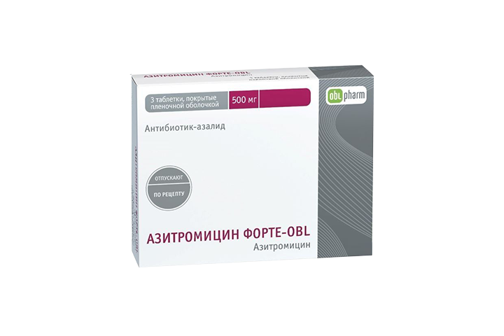 Азитромицин Форте-OBL 500мг табл п/пл/о №3