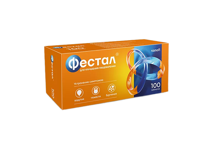 Фестал табл п/о кш/раств №100