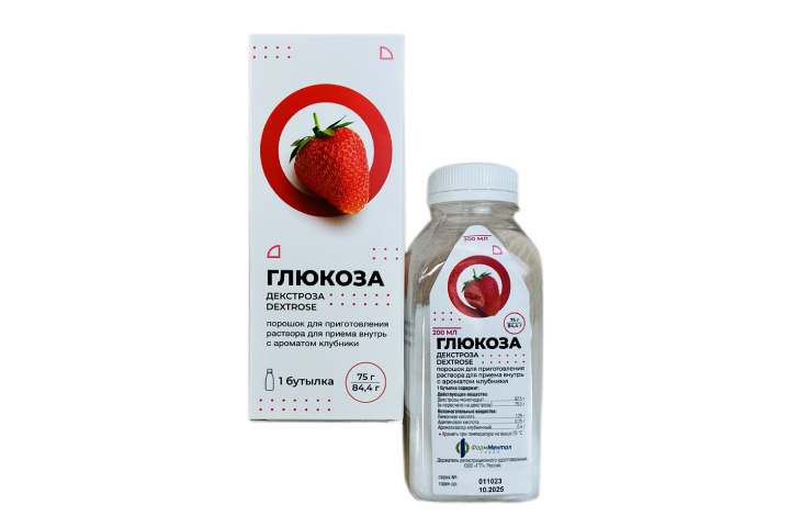 Глюкоза пор д/приг р-ра д/пр внутрь 75г бут №1 клубника