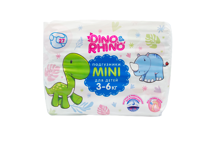 Dino&Rhino Подгузники Мини д/дет 3-6кг 27шт