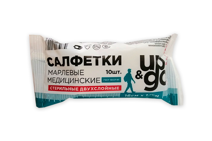 Салфетки UP&GO 2-х сл марл стер 16х14см 10шт