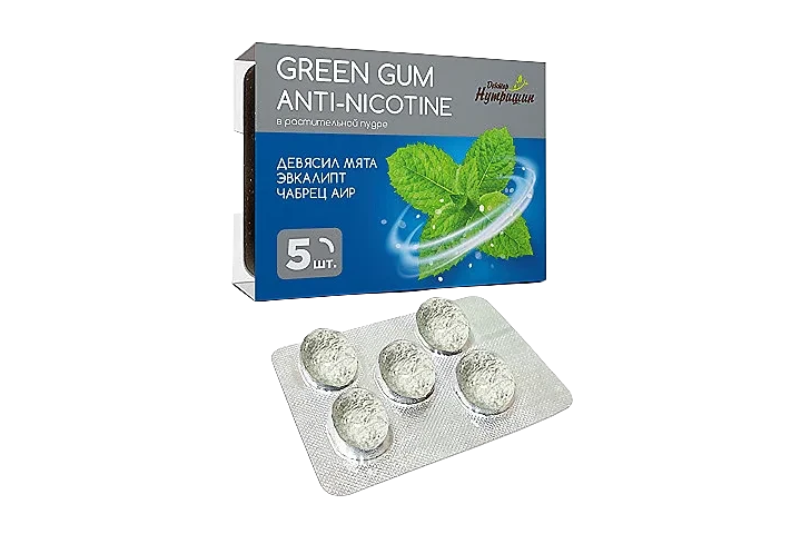 Доктор Нутришин Смолка жев в раст/пудре Green gum Anti-Nicotine 0,8г 5шт