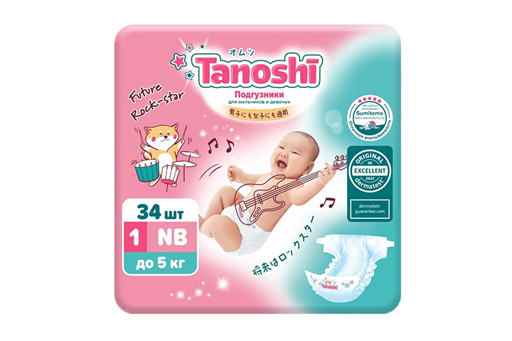 Tanoshi Подгузники д/новорожд р.NB/0-5кг 34шт