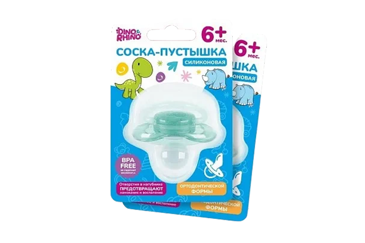 Dino&Rhino Соска-пустышка силикон ортодонт 1шт 6+