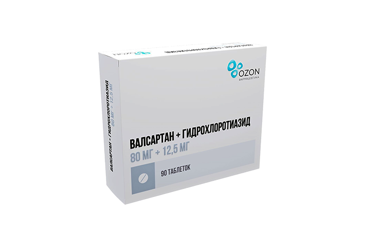 Валсартан+Гидрохлоротиазид 80мг+12,5мг табл п/пл/о №90