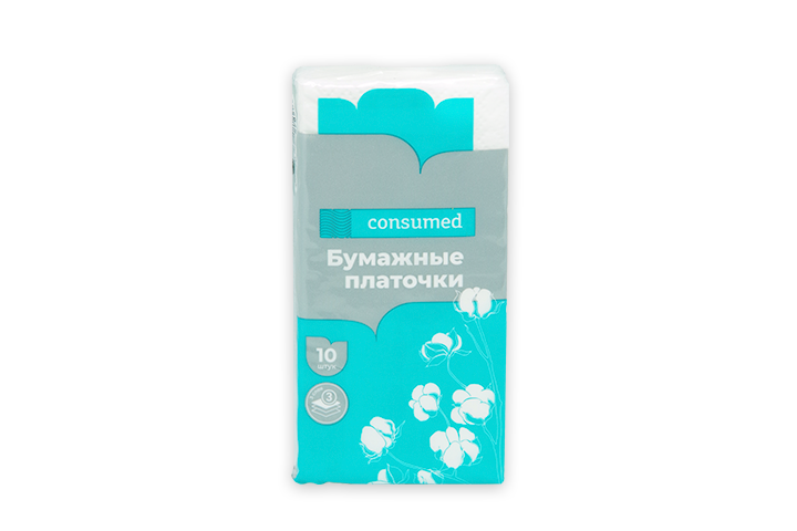 Платочки бумажные 3-х сл неаромат 10шт Консумед