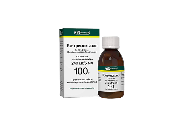 Ко-тримоксазол 240мг/5мл сусп д/пр внутрь 100г