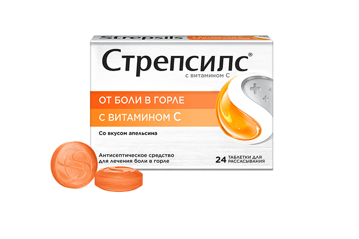 Стрепсилс с вит С апельсин табл д/рассас №24