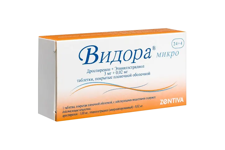 Видора микро 3мг+0,02мг табл п/пл/о №24+4