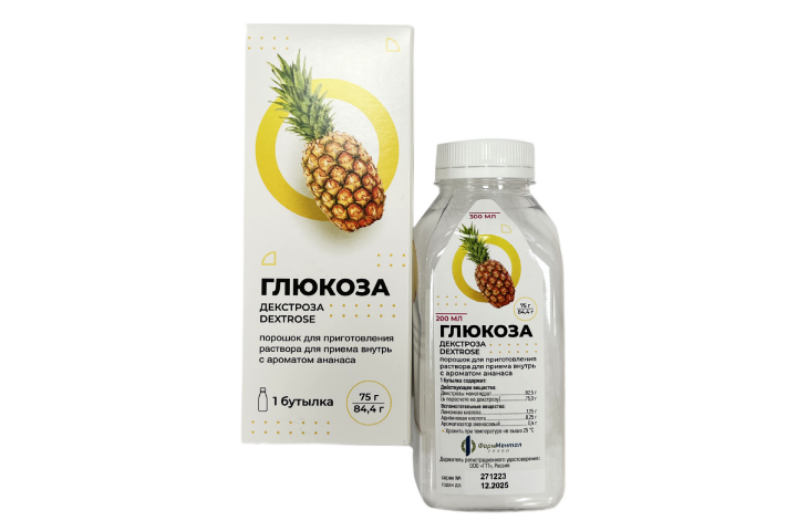 Глюкоза пор д/приг р-ра д/пр внутрь 75г бут №1 ананас