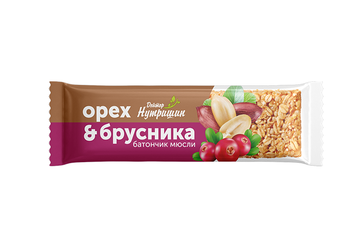 Доктор Нутришин Батончик мюсли орех с брусникой 40г